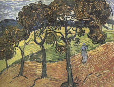 Vincent Van Gogh Landscape with Tree and  Figures (nn04) oil painting image